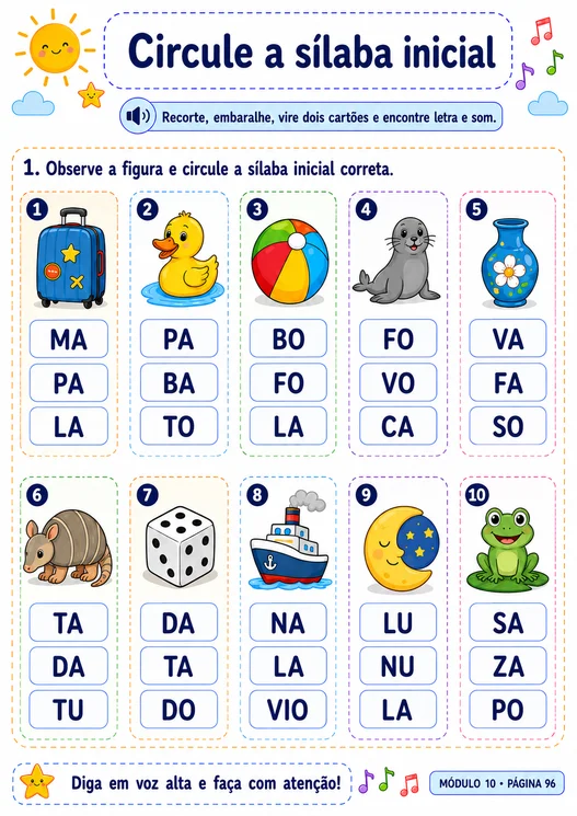Circule a sílaba inicial