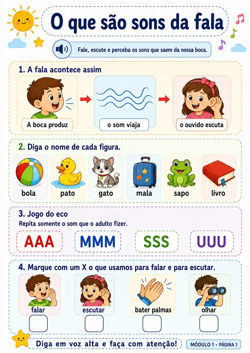 Página do módulo de preparação para os sons: percepção da fala e dos sons do dia a dia