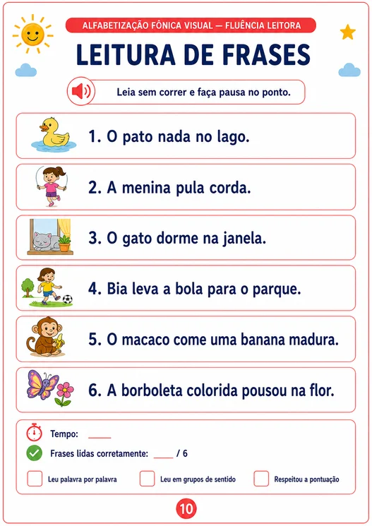 Leitura de frases — Caderno de Fluência Leitora